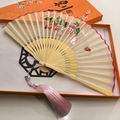 Handmade silk folding fan with strawberry embroidery and pink tassel in orange gift box - 2026 Hot Selling Item - Suzhou Embroidery Fan - Meihao Rabbit Approaching