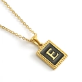 18K gold stainless steel necklace featuring a black rectangular pendant with letter E - Letter E (Includes Chain)