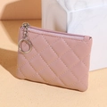 Mini portamonete rosa in pelle PU trapuntata con cerniera argento e anello portachiavi - Rosa
