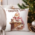 Christmas Vibes square pillow cover with Santa Claus illustration for holiday home decor - TQYM72-6 (Christmas Vibes)