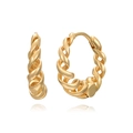 S925 silver needle golden twisted C-shaped hoop earrings with woven texture on white background - Gold