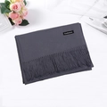 Grey faux cashmere scarf with elegant tassels and soft texture for winter warmth - Dark Gray