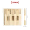 Set di 100 forchette da frutta usa e getta in bambù da 9 cm con design a due rebbi - Testa piatta / 9cm/100 pezzi