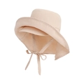 Beige outdoor sun hat with large brim, ponytail hole and bow tie strap for women - Beige