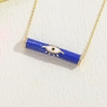 Blue cylindrical evil eye enamel pendant necklace with gold chain and zircon - Blue