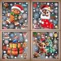 Gingerbread man and reindeer Christmas window static stickers for holiday party decoration - 4-Pack Set Multi-Element Christmas (BQ481+483+490+492)