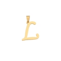 Gold plated stainless steel letter L pendant necklace charm with bail on white background - Letter L