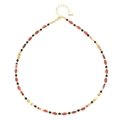 Tiger eye style beaded necklace with golden lobster clasp and adjustable metal chain - Orange Red Black Patchwork Beaded Style (XL-718J)