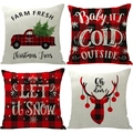 Set of four Christmas pillow covers with reindeer and snowflake prints on linen fabric - Set 05