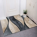 Modern rectangle rug with abstract beige, grey, and black wave patterns on grey tiles - 100*140cm / Line