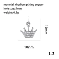 Rhodium-plated copper crown pendant with tiny clear cubic zirconia stones and 5mm hole - Silver Crown (P05819-I-2)
