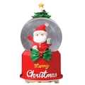 Red Christmas crystal ball with Santa and snowman on a festive green leaf base - Christmas Gift Box with Hat (2062 Red Series) / 8cm Music + Light