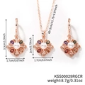 Conjunto de joyas florales en oro rosa con perlas blancas y gemas con medidas - Estilo de Flor de Perla Artificial (KSS00029RGCR)