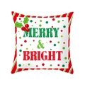 Square Christmas pillow cover with Merry & Bright text and holly berry pattern - TQR31-22/Merry & Bright Holly Berry