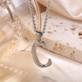 Textured silver letter C pendant necklace with a polished metallic twisted rope chain - Steel Letter C (Pendant Only)