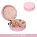 Portagioie rotondo rosa in pelle PU portatile con cerniera e scomparti per anelli - Armatura tela / Rosa