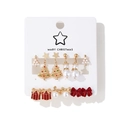 Christmas stud earring set with 6 pairs of pearl snowmen and festive trees on display card - Snowflake Christmas Tree Earrings Set