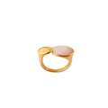 Detail of golden 18k irregular ring with pink gemstone on a clean white background - Round Pink Gemstone Style (SN-RX17-G055)