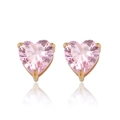 Pink heart-shaped zircon stud earrings with gold plating and classic three-prong setting - Earrings-Pink