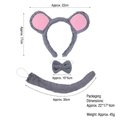 3-piece grey plush mouse costume set with round ears headband, bowtie, and long tail - Gray Plush Mouse 3-Piece Set