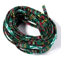 Détail de cordon plat 5mm en coton avec motif ethnique coloré pour création de bijoux DIY - 5mm/5 Yards / Vert