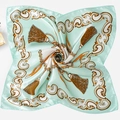 Detailed flat lay of a mint green square silk scarf with vintage chain and tassel patterns - Mint Green Classical Pattern (Style 30)