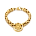 Goldfarbenes Edelstahlarmband mit Byzantinerkette und Hamsa-Hand-Anhänger mit Zirkonia - Gold (KB151903-Z)