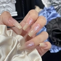 Handmade ballerina press-on nails with nude gradient effect and glossy finish - By1670 Milky White Gradient / Glue Type