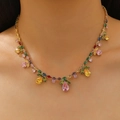 Collier doré luxueux orné de pierres colorées en forme de goutte au design floral - Collier (02 KC Gold 2578)