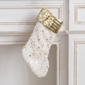 Calza di Natale in finta pelliccia bianca con stelle dorate e decoro di paillettes - Stile B (Stelle d'Oro)