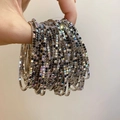 Stapelbare Silberarmbänder mit funkelnden klaren und schwarzen Kristallen - Einzelnes Elastisches Armband / Gunmetal