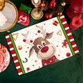Christmas placemat with cute reindeer design and festive decorations on green background - Waterproof Linen / CD30-2