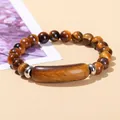 Minimalist 3A natural yellow tiger eye beaded bracelet with silver metal spacer accents - 3A Natural Yellow Tiger Eye