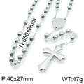 Rosario de acero inoxidable pulido con cuentas de metal y colgante de cruz plata - Plata (KN117694-Z)
