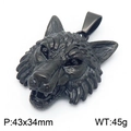 Black Viking wolf head stainless steel pendant, 43x34mm punk style necklace charm - Style B No Chain / Black