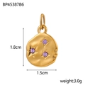 Hammered gold round pendant with purple rhinestones measuring 1.8cm by 1.5cm - Lavender Rhinestone Style (BP45387B6)