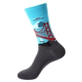 Sky blue and grey crew socks featuring San Francisco Golden Gate Bridge knit pattern - 1209-Golden Gate