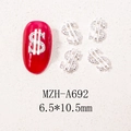 Macro detail of silver dollar sign nail art charms with crystals on red manicure - Silver Full Glitter Dollar Symbol (A692)