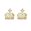 Pendientes de corona chapados en oro de 18K con ojo verde y circonitas en fondo blanco - Verde