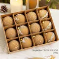 Set of 12 champagne flocked Christmas balls with silver stars in kraft gift box - 6cm / Champagne Flocking Balls (12pcs)