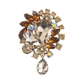 Vintage luxury flower brooch with champagne crystals and golden alloy drop pendant - XD823344-2-Gold Champagne AB Teardrop