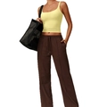 Y2K yoga tank top in vibrant yellow paired with brown casual trousers and mesh tote bag - S / Light Yellow