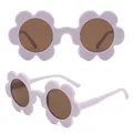 Flower shaped lilac purple matte sunglasses with round dark lenses for women - P11-Matte Light Purple Flower