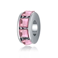 Detailed macro view of a silver bead charm featuring square-cut pink zircon stones - Square Cut Pink Gem