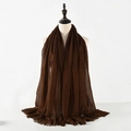 Detailed view of dark brown crinkled cotton-linen scarf with fringed edges - Dark Brown
