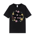 Black cotton T-shirt with colorful floral wreath and Happy Mother's Day script print - Black 318