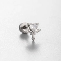 Silver winged scepter heart stud earring with clear cubic zirconia in center - Heart Wing Scepter Style (A138-3#)