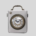 Borsa a tracolla bianca a forma di orologio vintage con manico in metallo in pelle PU - Grigio