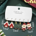 6-piece Christmas earring set with red houses, green trees and Santa Claus enamel charms - House Tree Santa 3-Pair Set-SD61342