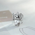 Clou d'oreille chat chef en argent avec zircon coeur et vis à double extrémité - Blanc (Pièce Unique)